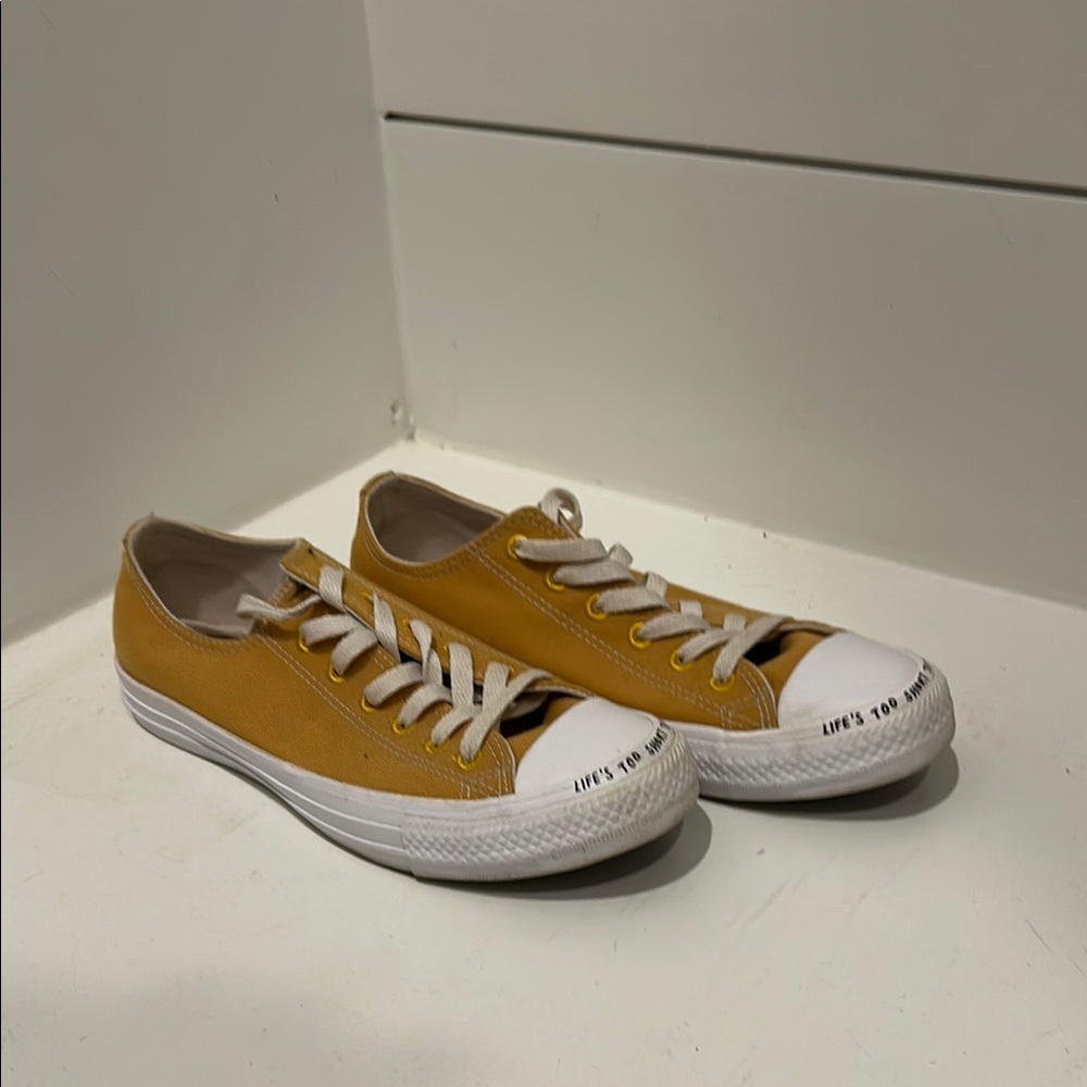 Yellow Low-Top Sneakers with White Accents
